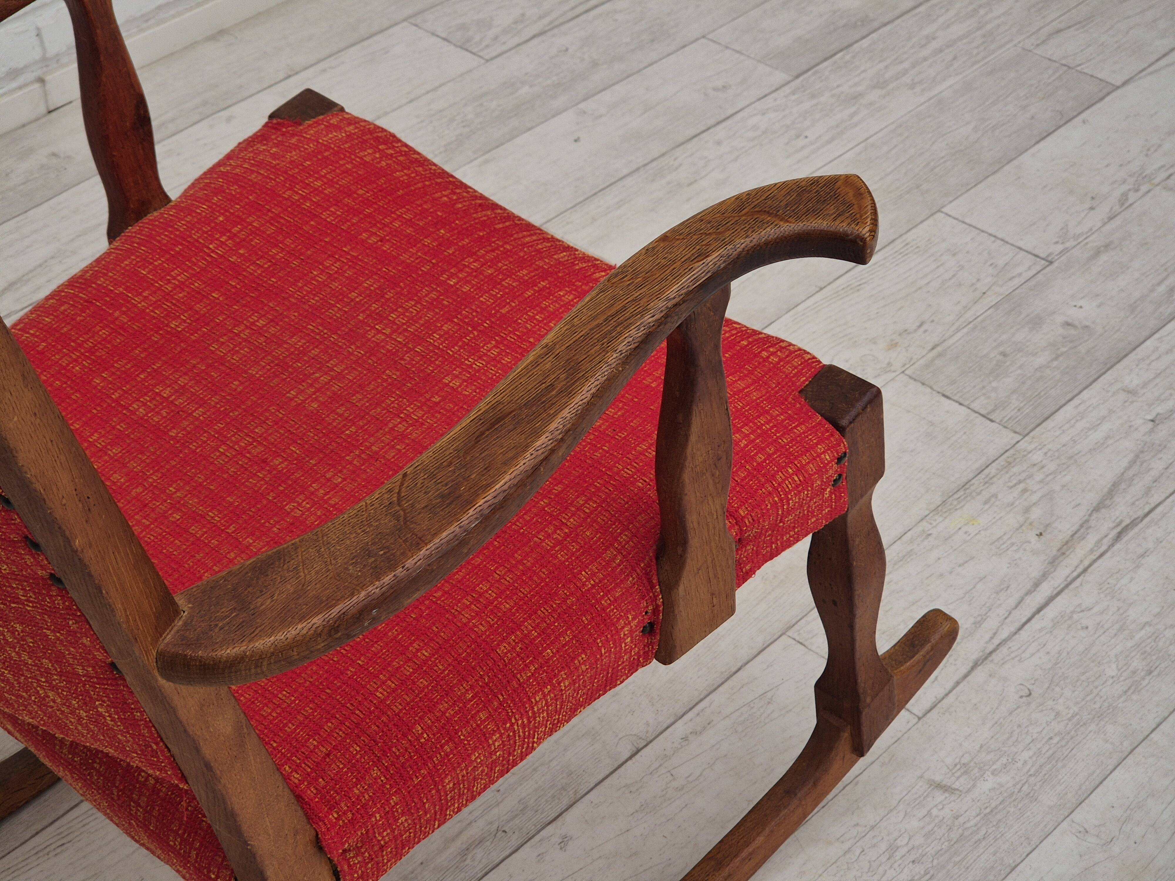 11960s, Danish rocking chair, original good condition, solid oak wood, furniture wool fabric.