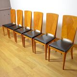 6 Vintage Blond Oak Chairs, France 1960