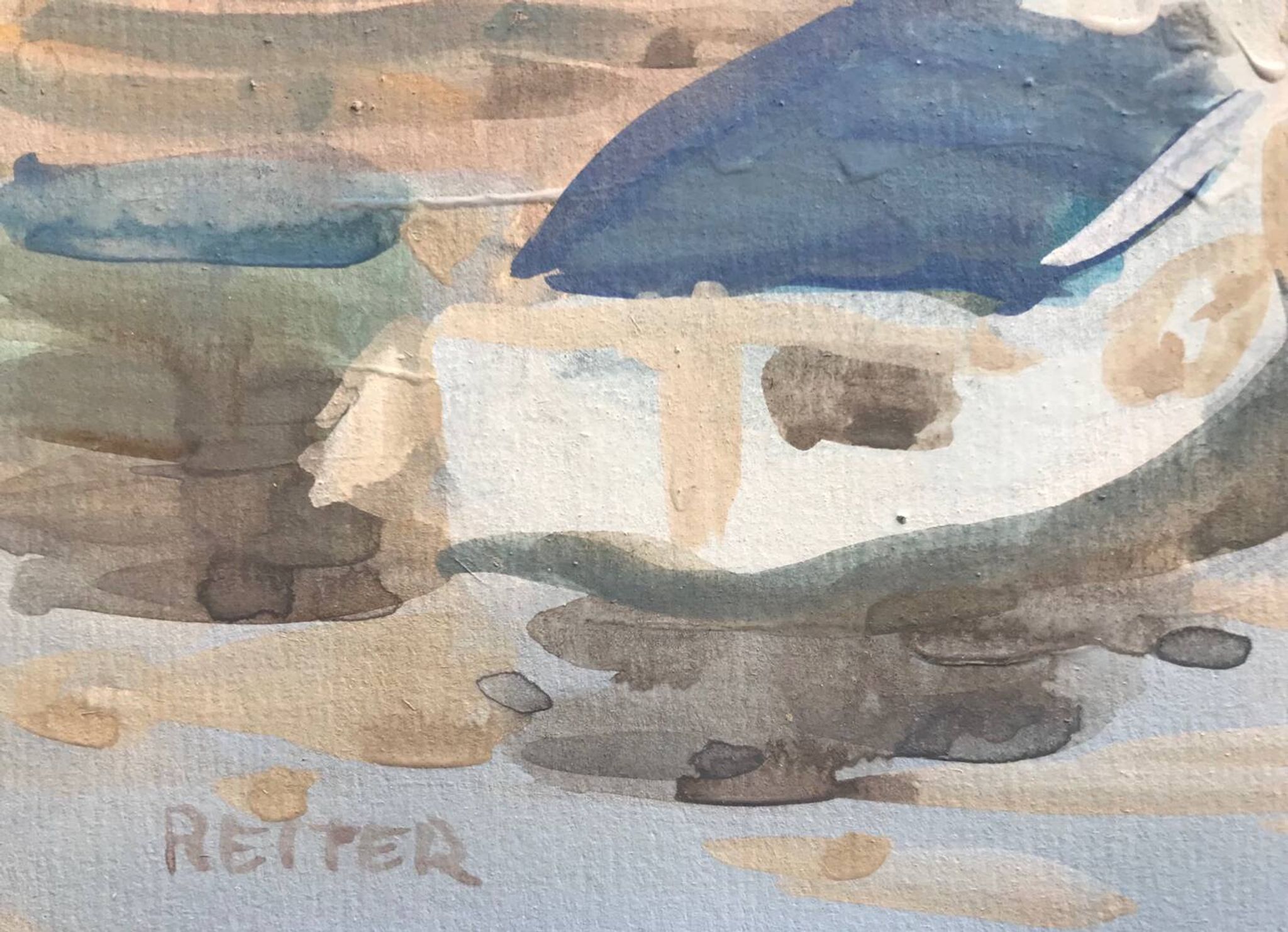 Gouache d’Henri REITER (né en 1938).Port normand.