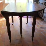 Table ronde ancienne, 6 pieds Jacob, 3 allonges
