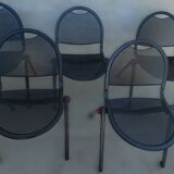 7 quality conference chairs in black metal, stackable and attachable