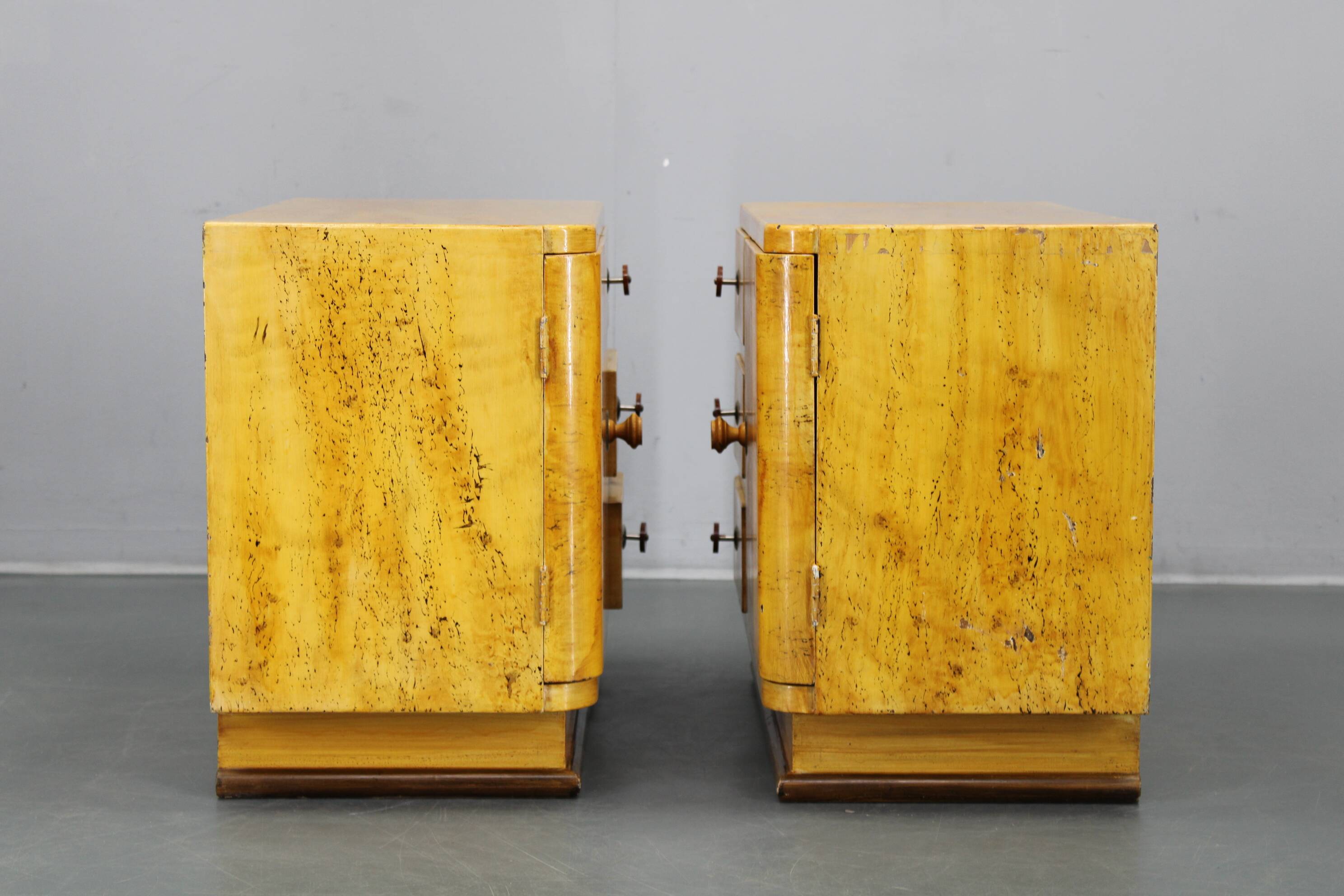 Pair of 1940s Czechoslovak Art Deco nightstands with painted maple imitation finish