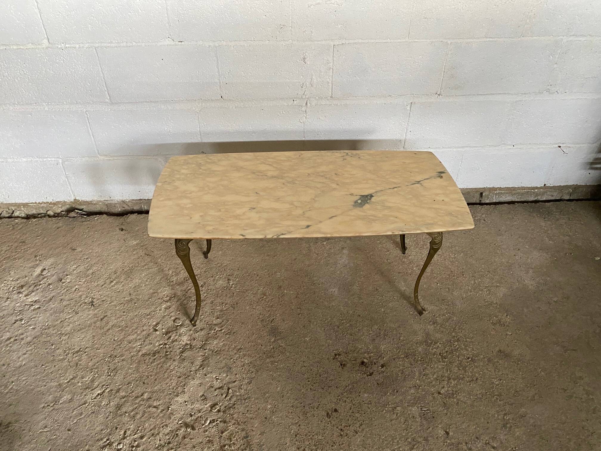 Table basse marbre base laiton vintage 1950