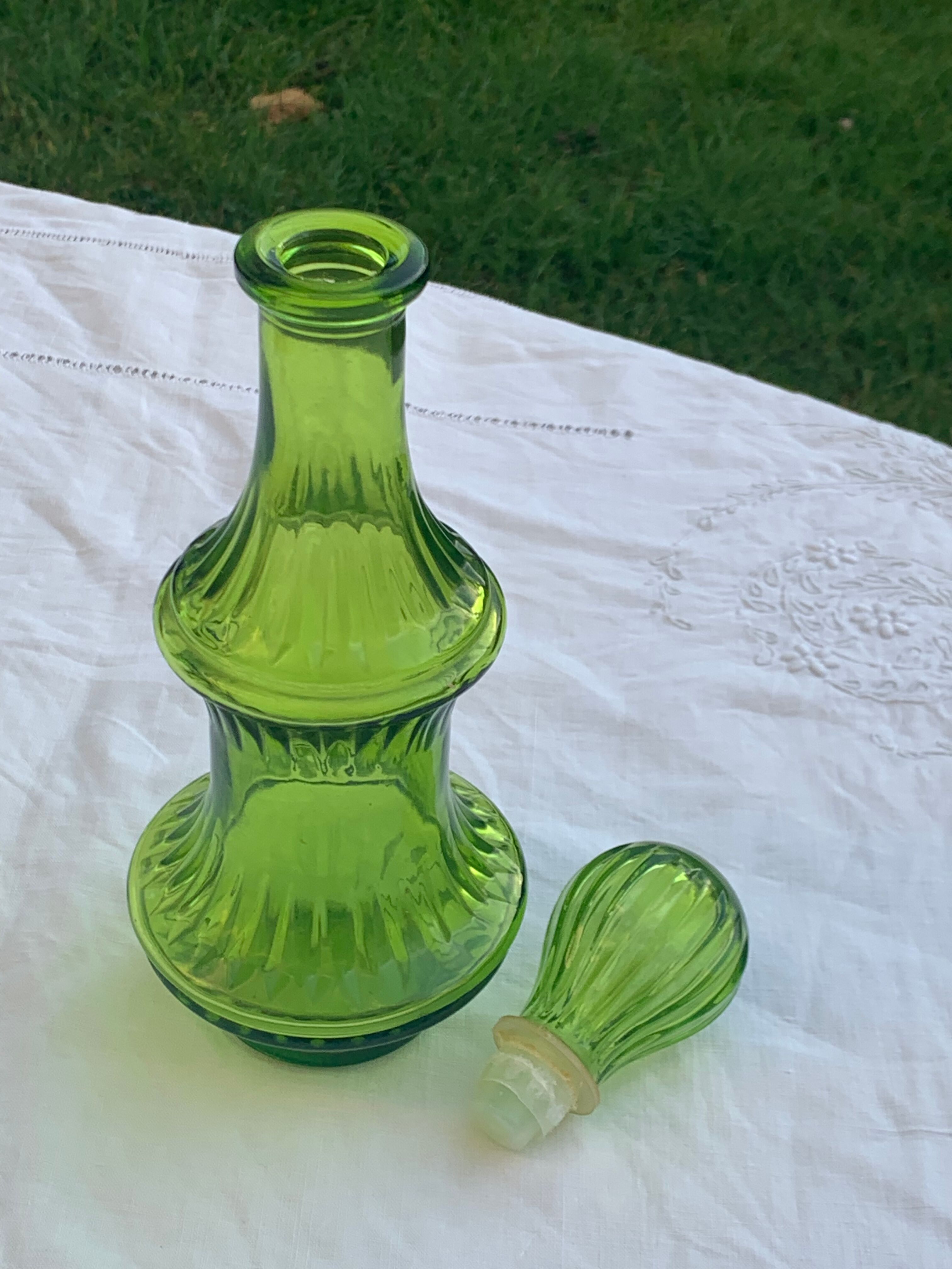 Vintage green glass decanter