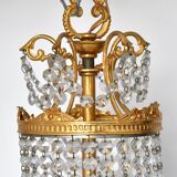 Lustre à 3 lumières en métal doré et pampilles en verre