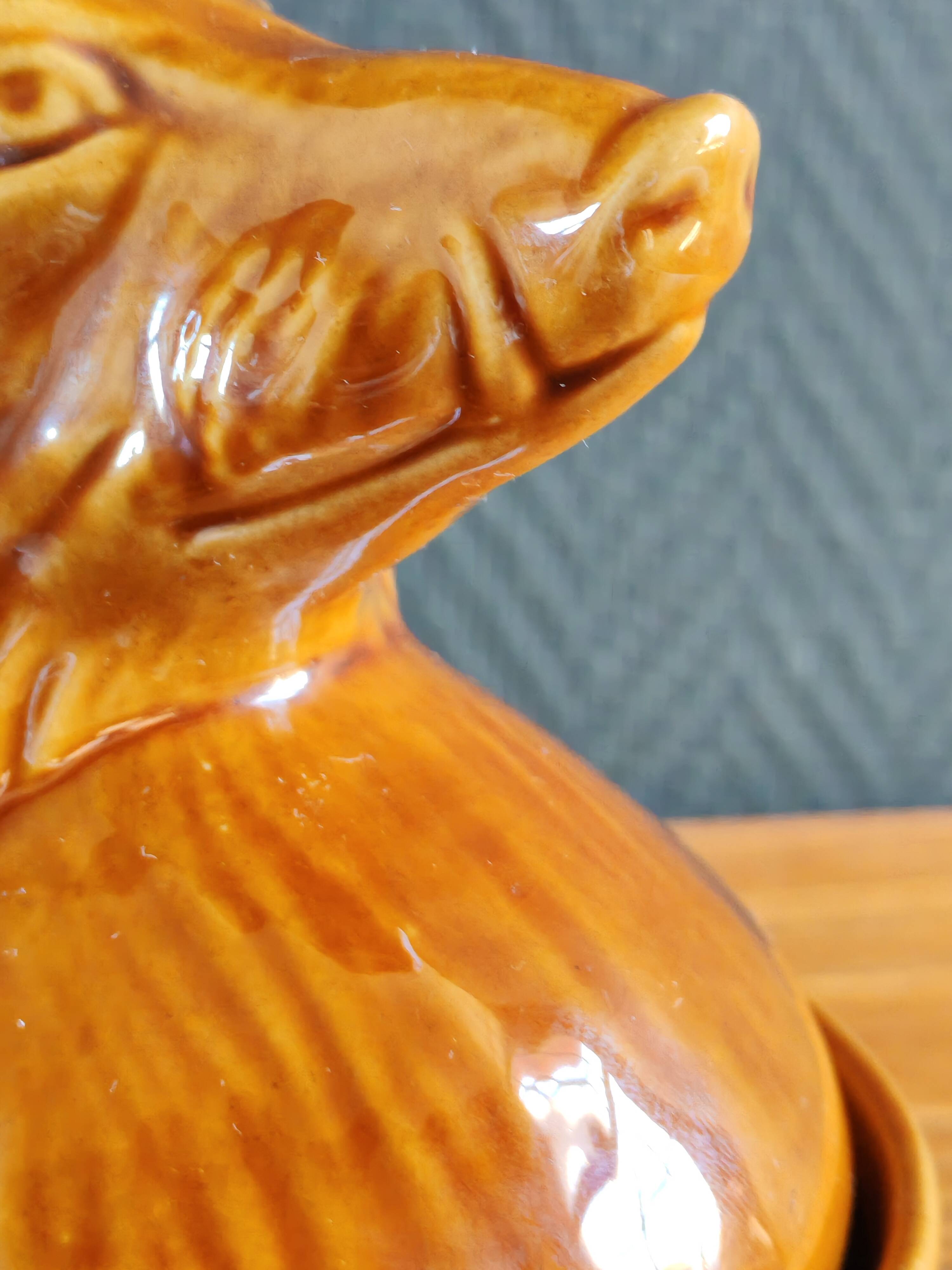 Terrine Vintage Tête de Sanglier en Céramique, Plat de Service Gibier