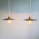 Pair of industrial pendant lights in green enamelled sheet metal