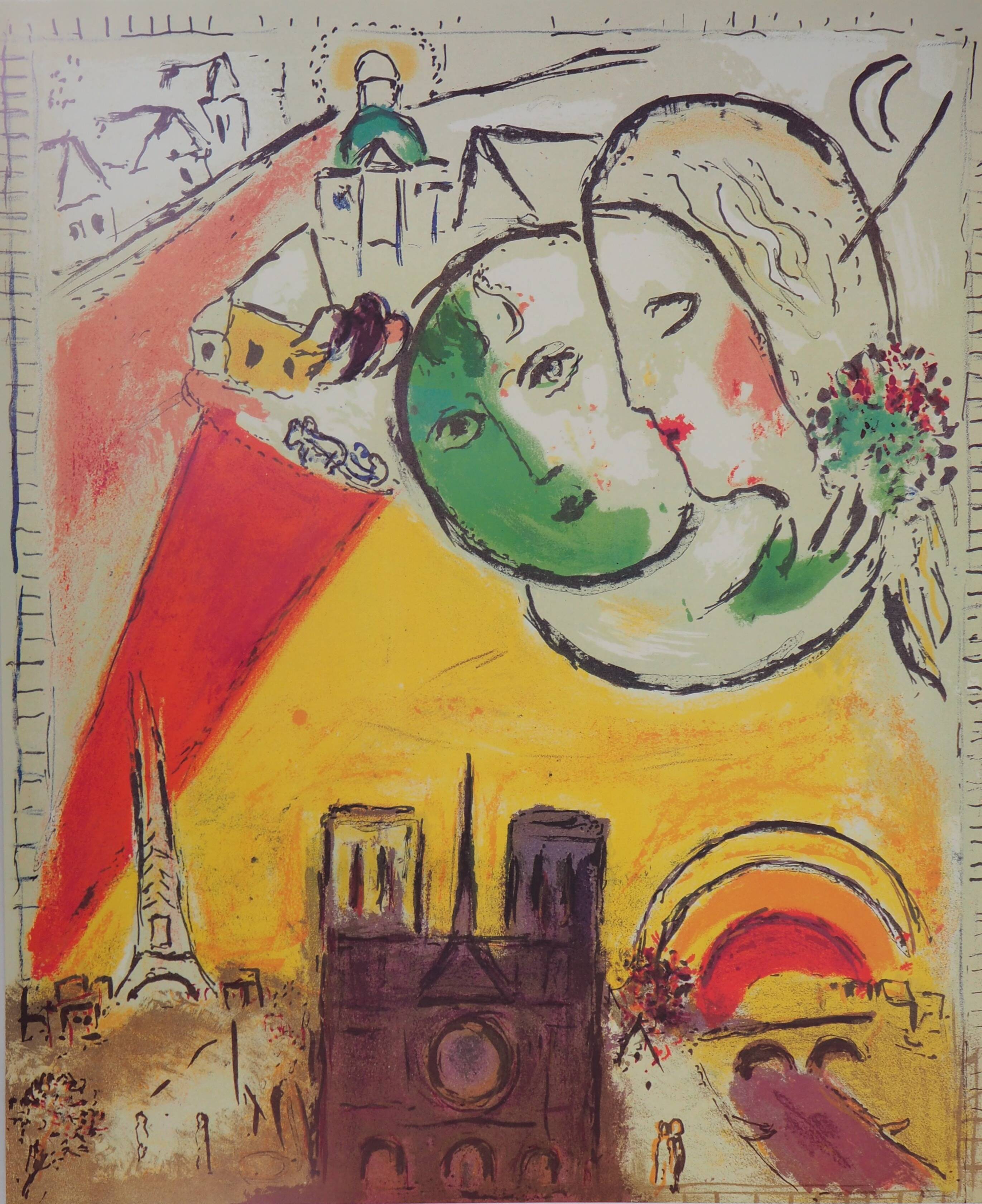 Marc CHAGALL: The Lovers of Notre Dame de Paris - Original vintage poster