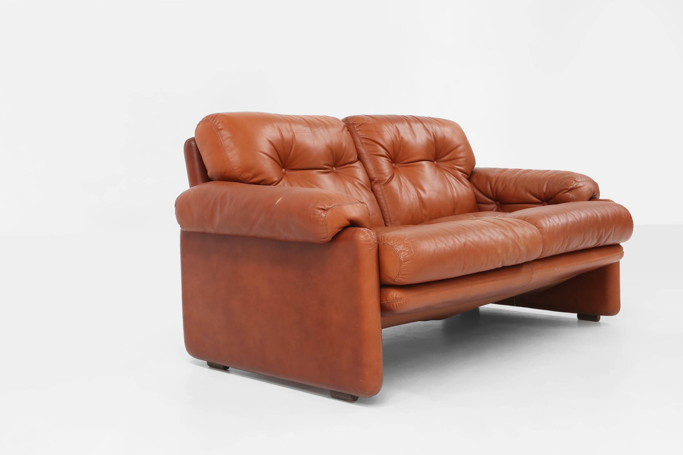 Brown leather 2-seater sofa Coronado by Tobia Scarpa for B&B Italia, Italy ca. 1960