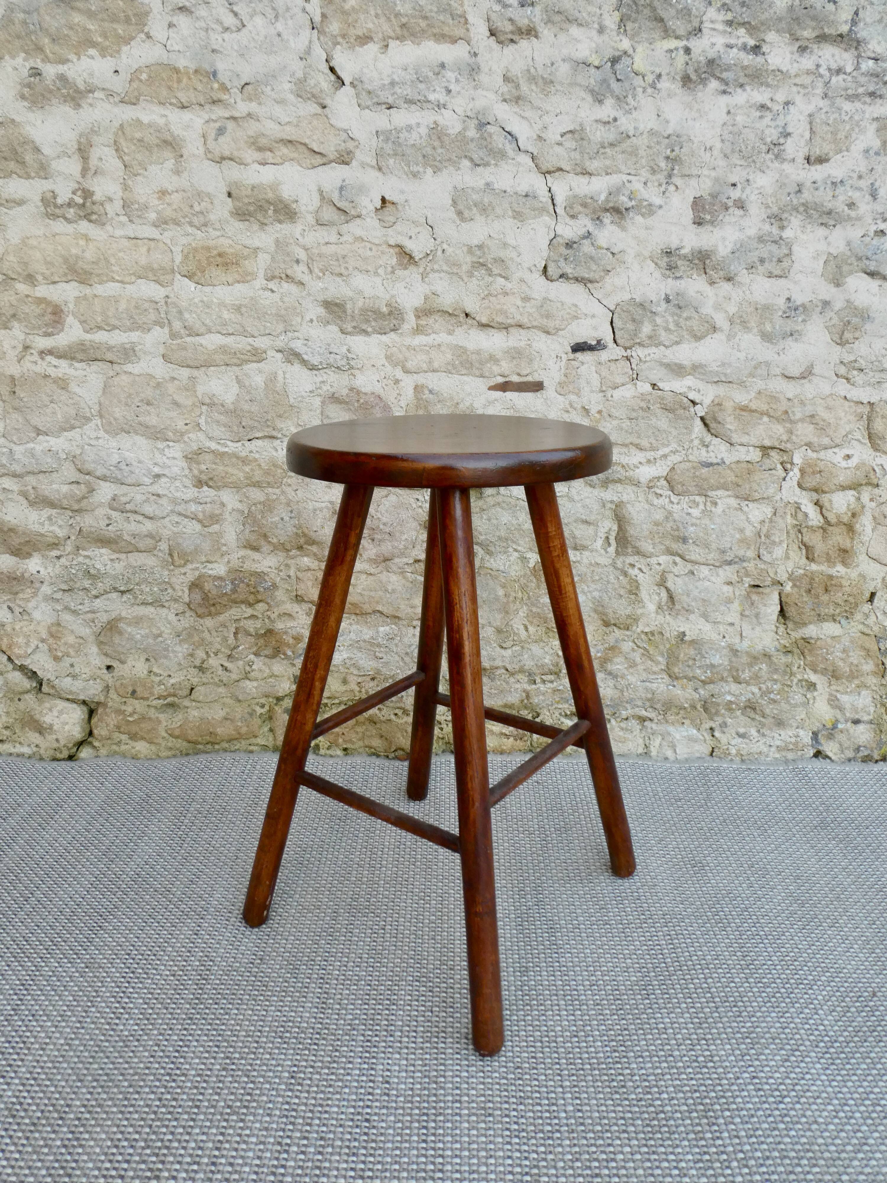 High stool in solid wood 60s