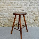 High stool in solid wood 60s