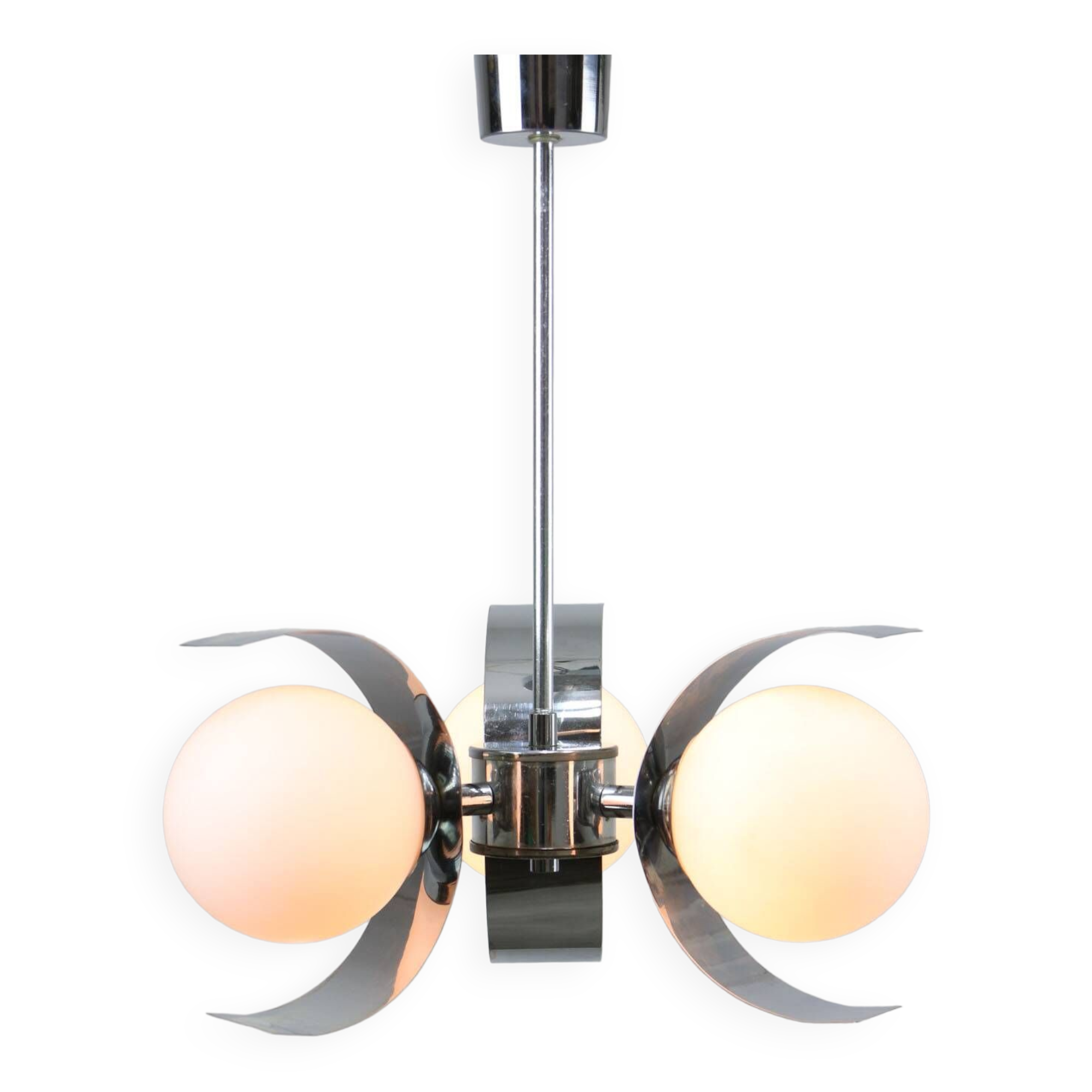 Vintage italian chrome and opaline chandelier, 70s