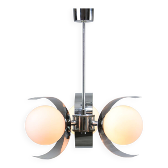Vintage italian chrome and opaline chandelier, 70s