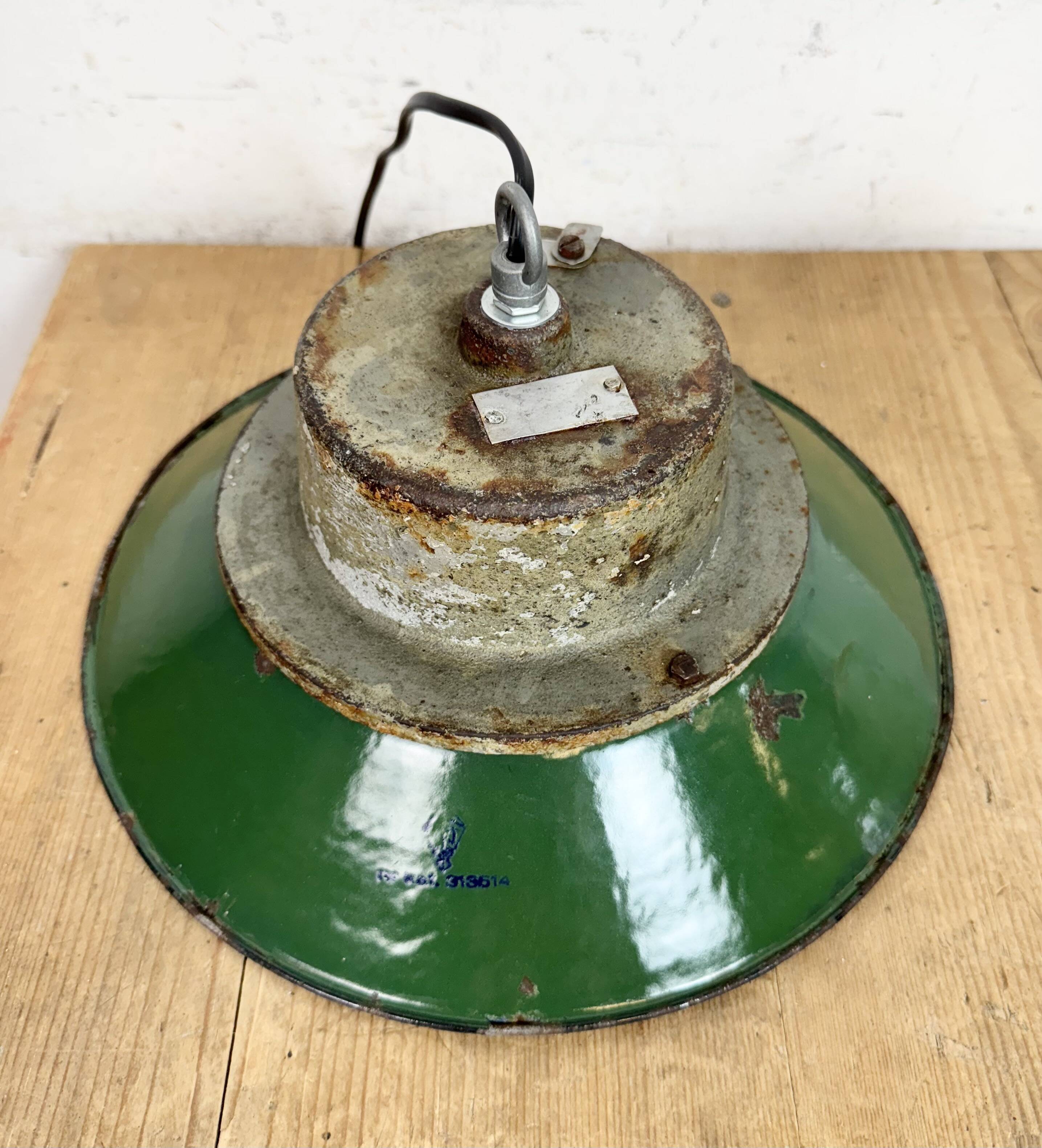 Green Enamel and Cast Iron Industrial Pendant Light, 1960s