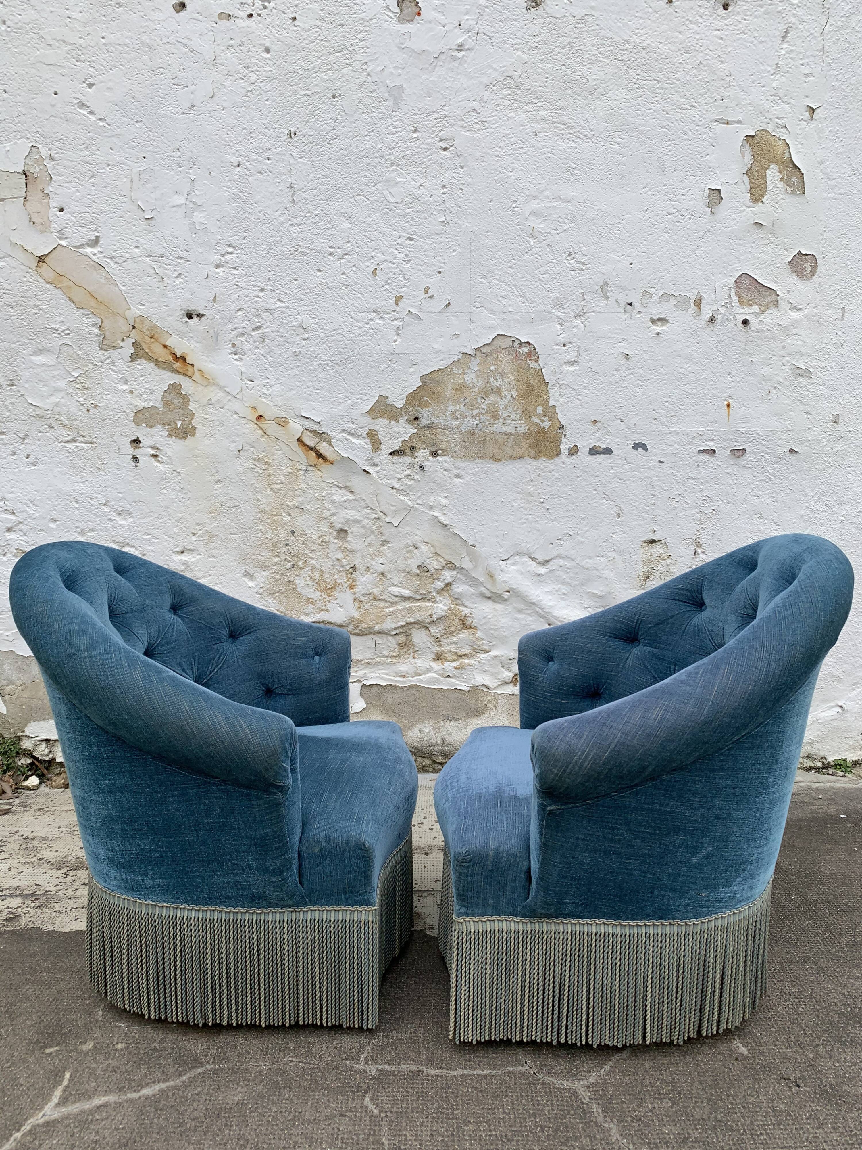 Pair of velvet toad armchairs