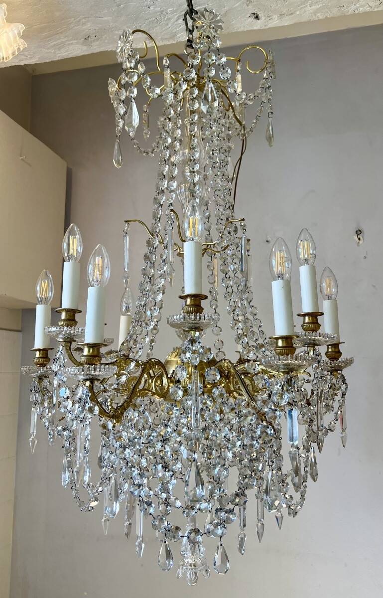 golden bronze chandelier in Louis XVI style