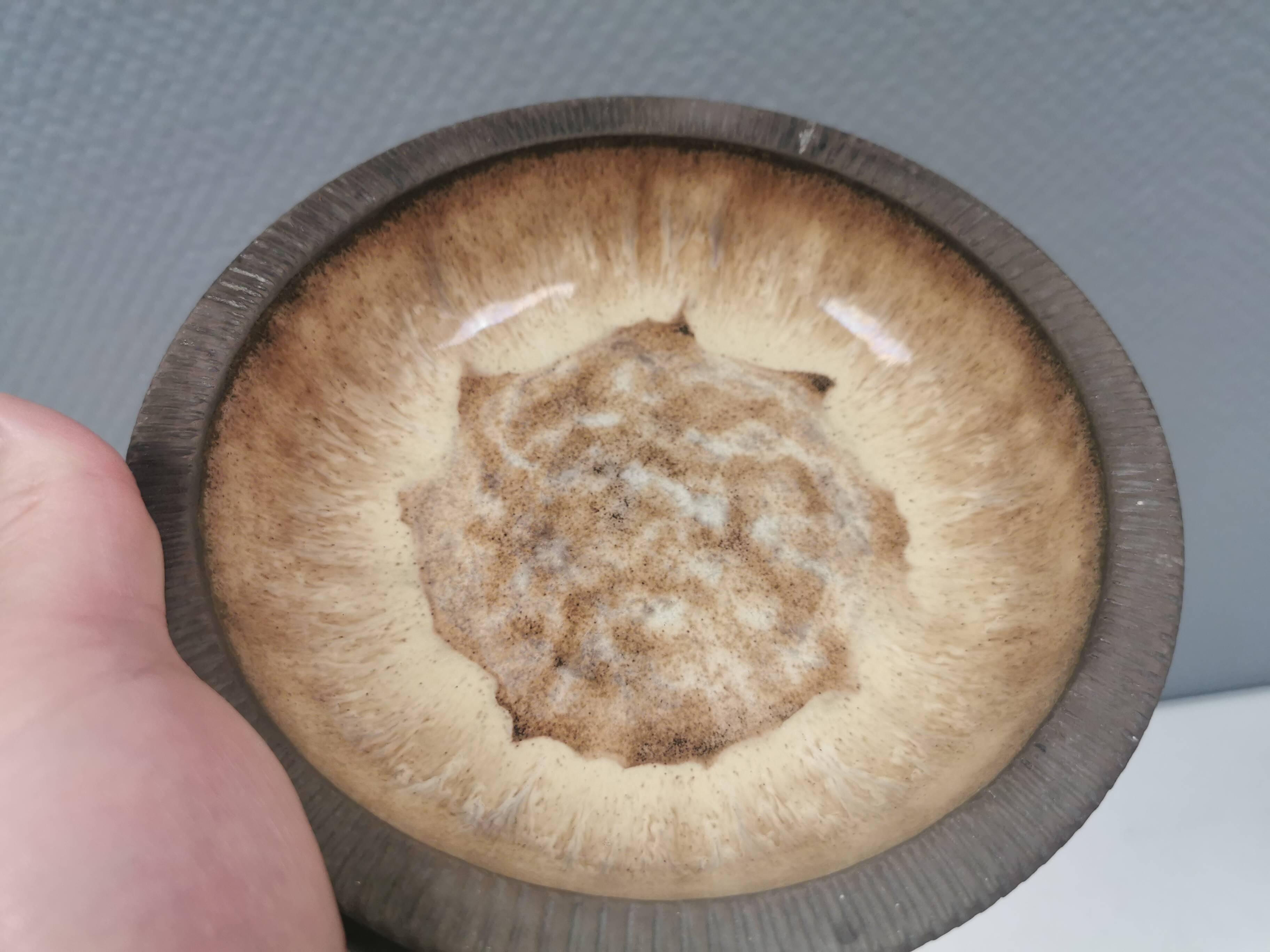 Delicious partially glazed ceramic dish 1970-80s