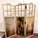 Louis XVI style three-leaf screen with Romantic and landscape decorations