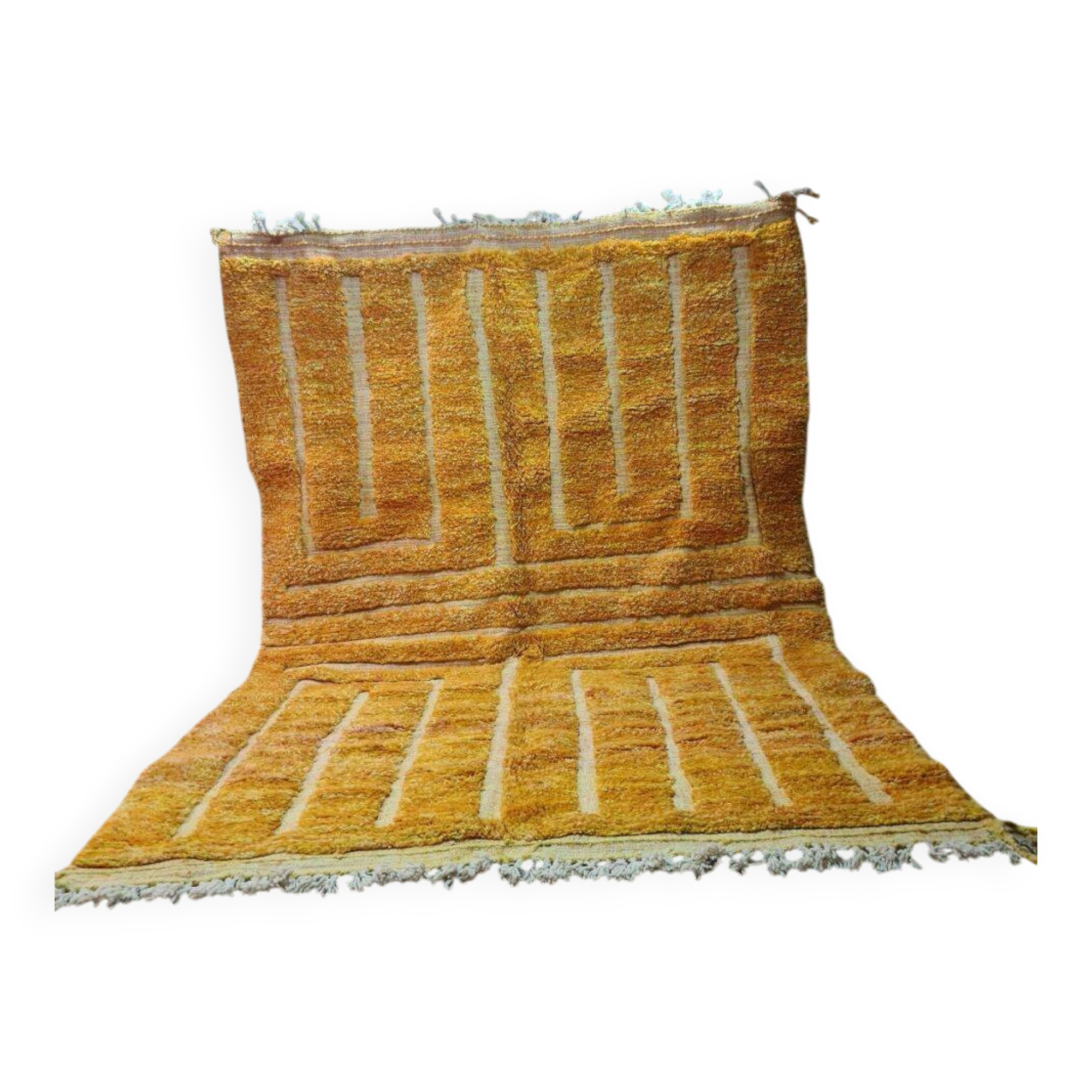 Moroccan Beni Ouarain Handwoven Rug - Golden Yellow, 100% Wool,