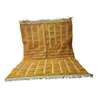Tapis Marocain Beni Ouarain Tissé à la Main - Jaune Doré, 100% Laine,