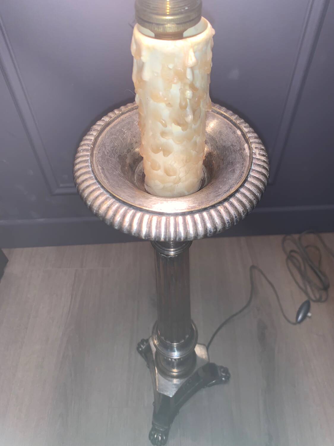 Silver-plated candle holder lamp - 19th century - antique