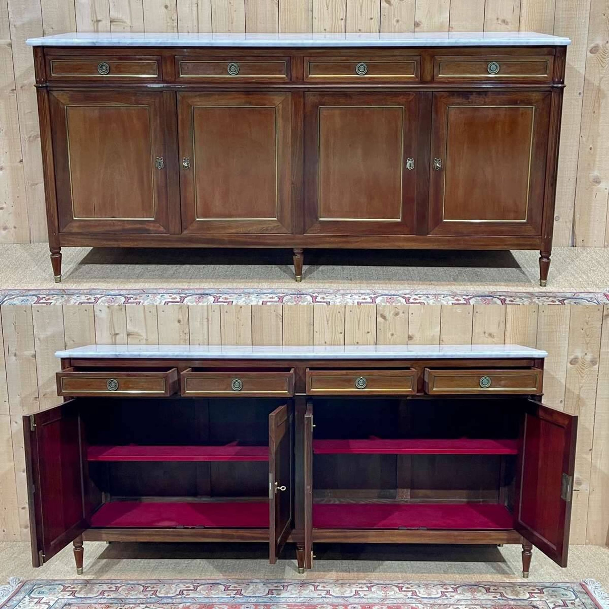 Louis xvi style sideboard from the 1950s in mahogany, oak and white marble top