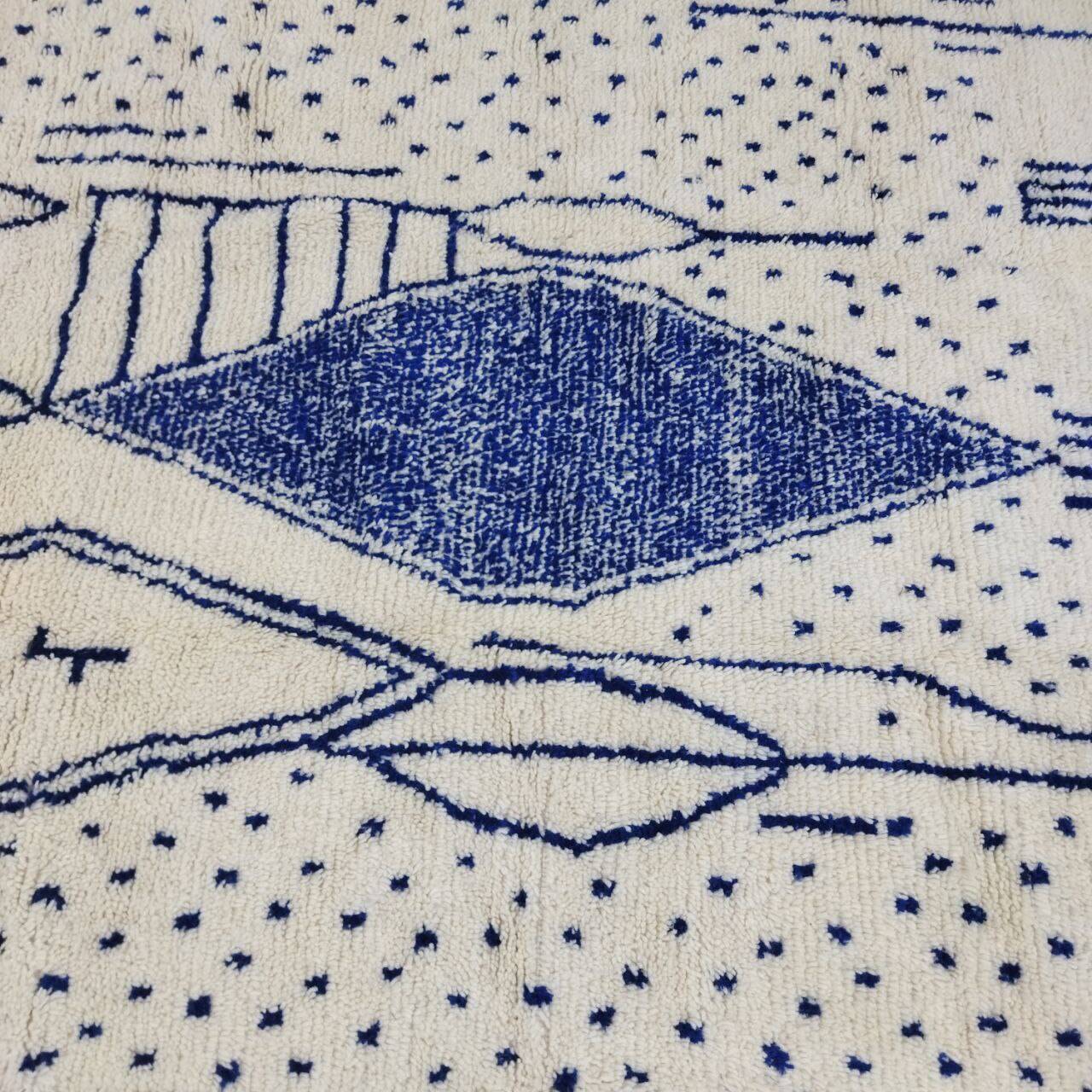 Vintage Azilal rug 290x190 cm - Blue geometric patterns