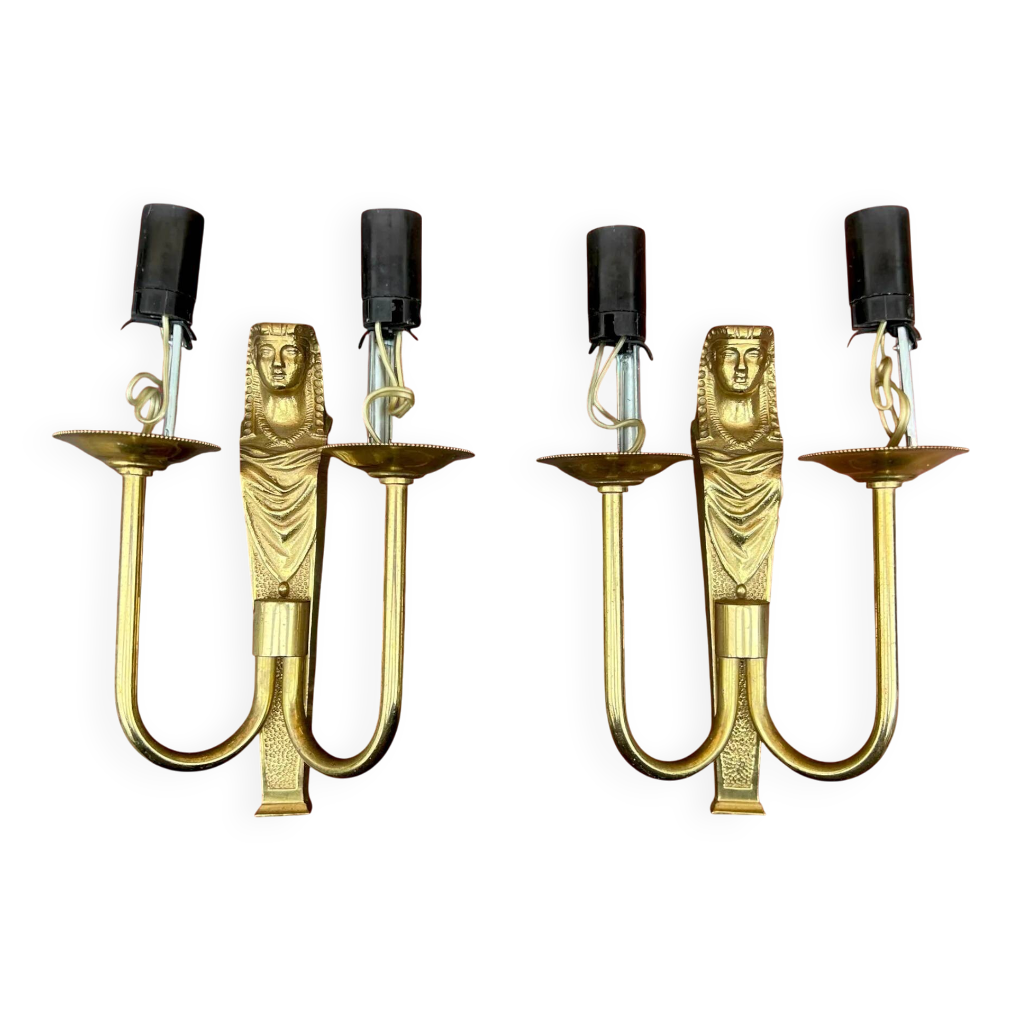 Pair of gilt brass wall lights in Empire style, Egyptian revival – 1940s-50s