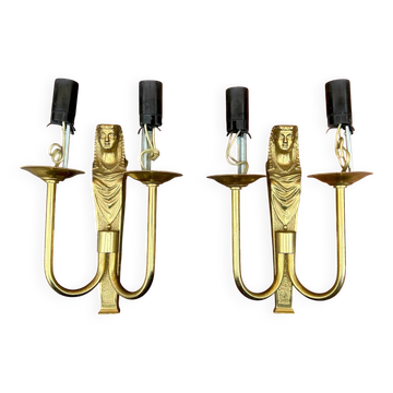 Pair of gilt brass wall lights in Empire style, Egyptian revival – 1940s-50s