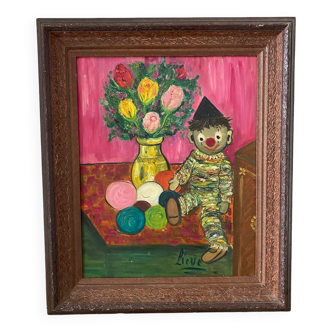 Still life with doll signed