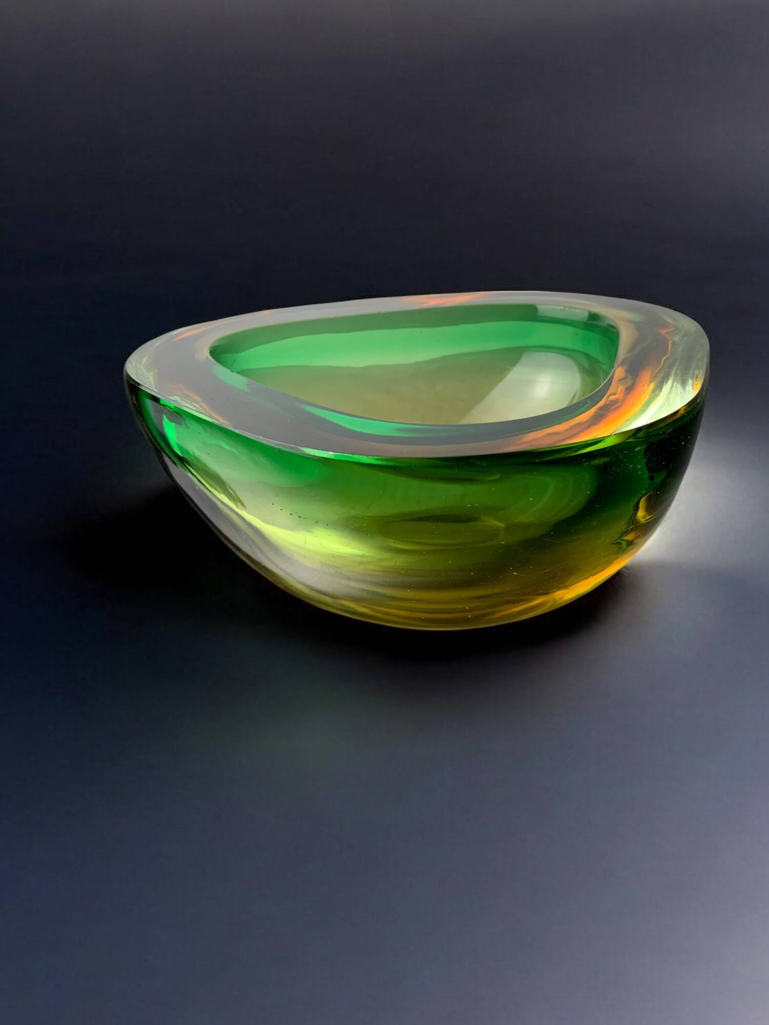 Green and yellow Sommerso empty pocket by Seguso, Murano glass, Italy, 1970