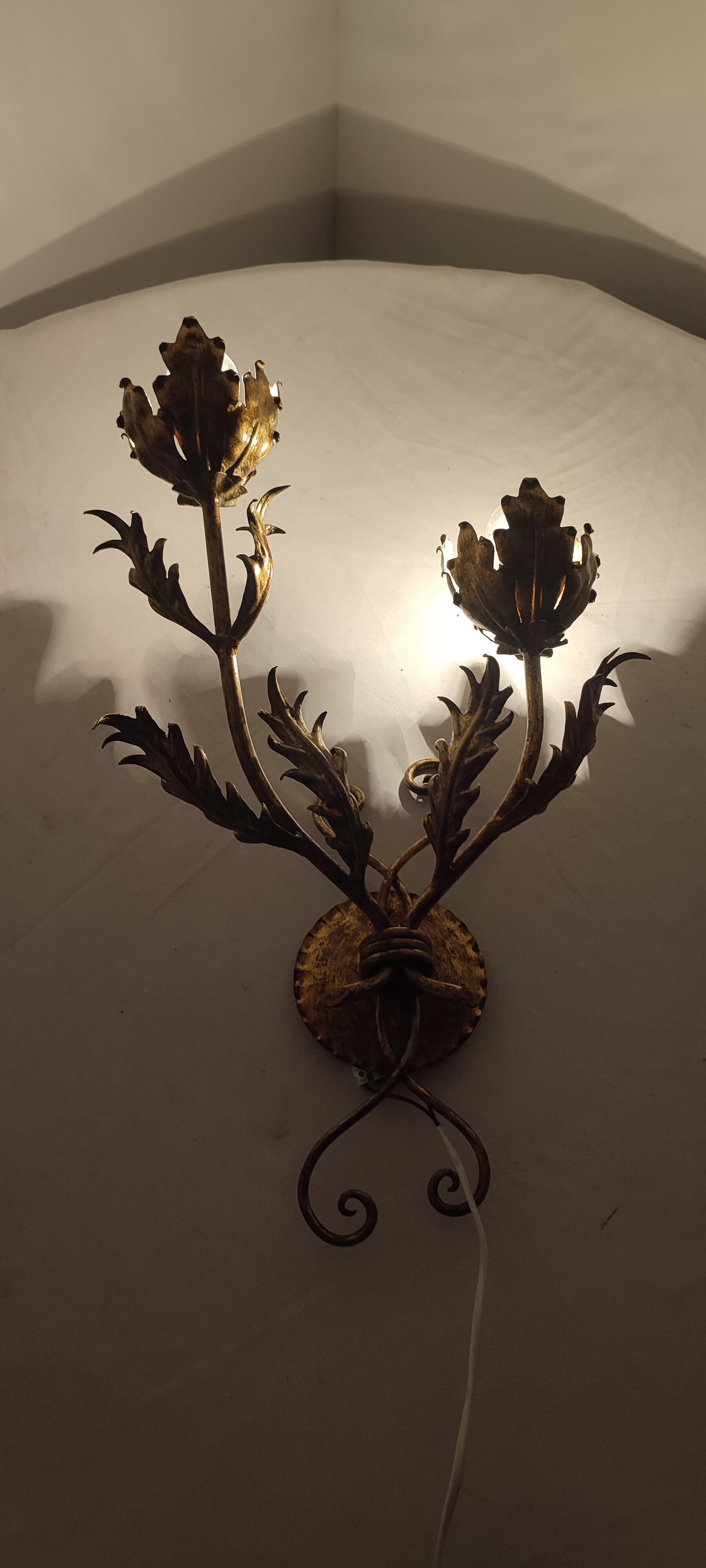 Golden wrought iron wall lamp France, 1970s