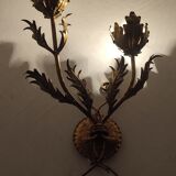 Golden wrought iron wall lamp France, 1970s