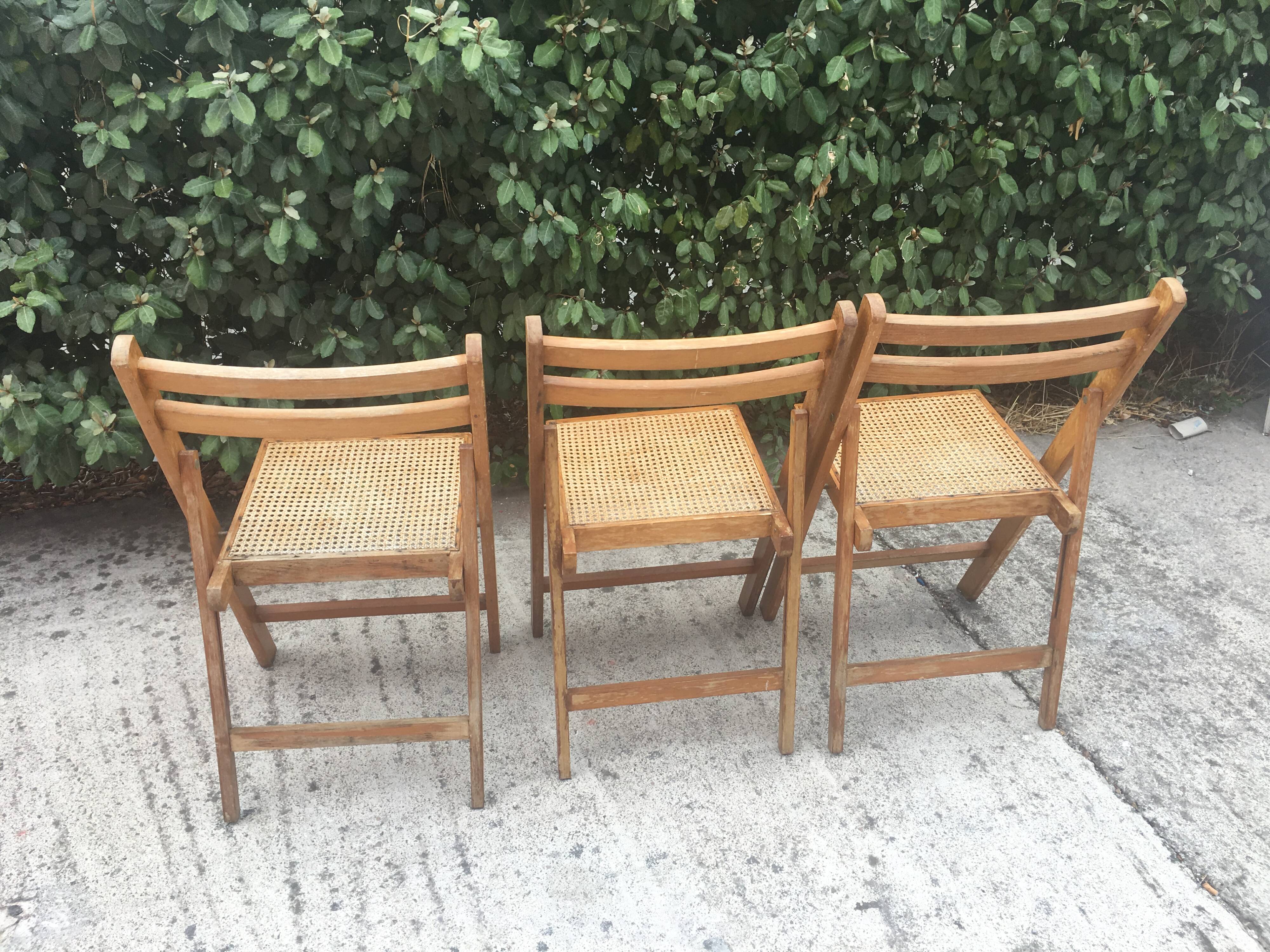 3 wood folding chairs and vintage canning
