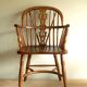 Mid century solid oak lyre-back Windsor elbow armchair, 1960s