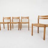 Set of four oak and sisal dining chairs model 401 by JL Moller, Denmark 1970's