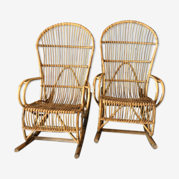 2 rocking-chair en rotin