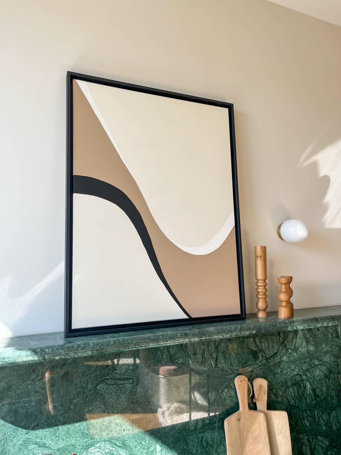 Beige, taupe and black relief painting