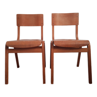 Set of 2 vintage wooden school chairs
