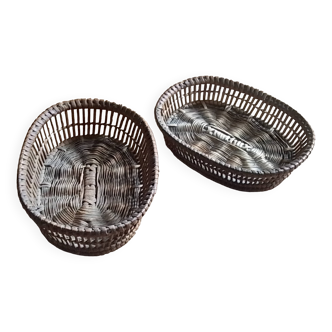 Two small vintage openwork wicker baskets