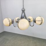 Art Deco Chrome and Glass Chandelier, 5 Globes, 1930s