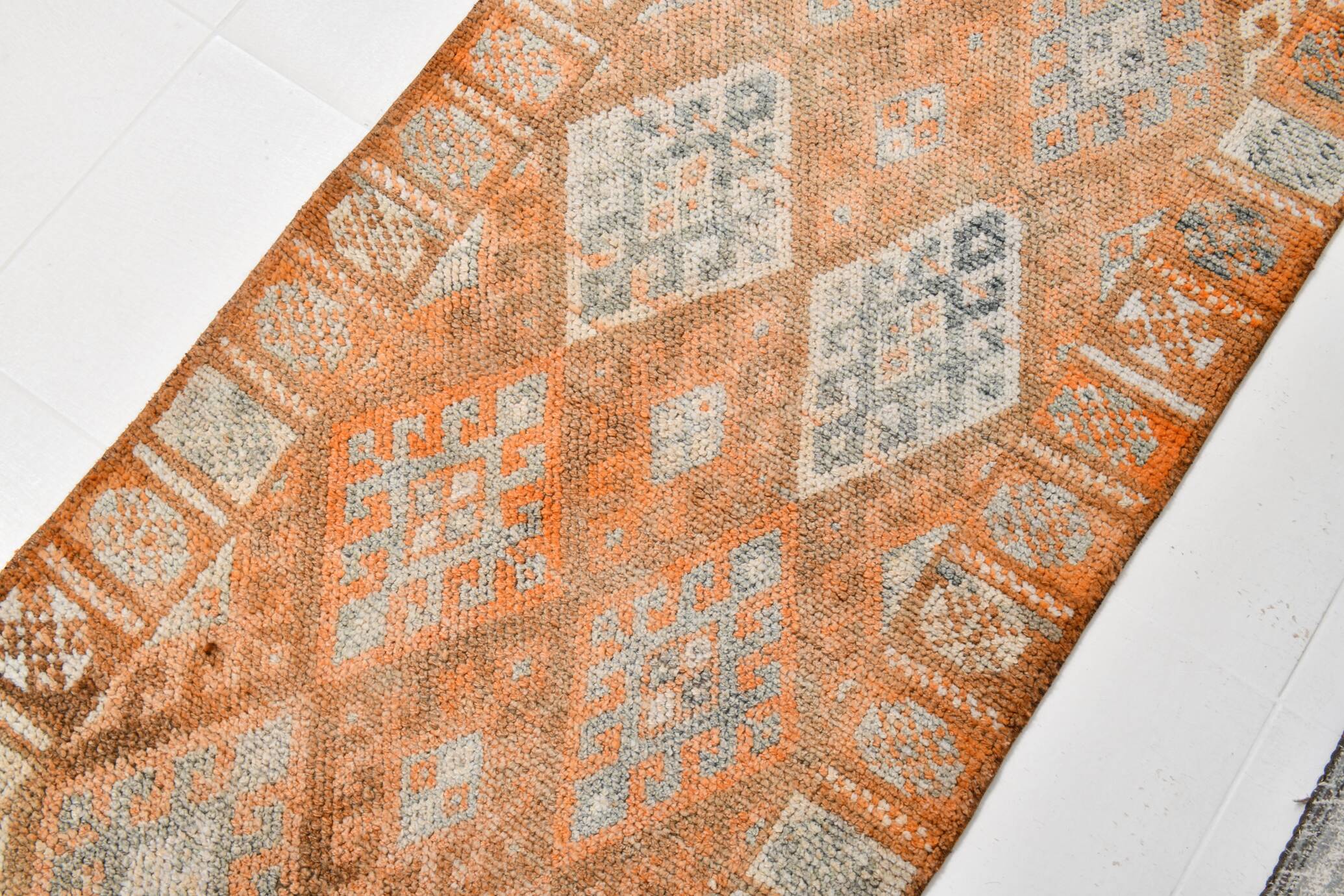 3x11 Orange Brown Tribal Turkish Vintage Runner Rug, 88x330Cm