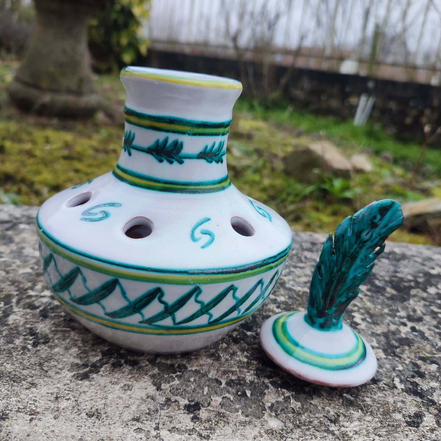 Bouquetière, flower vase in Spanish enamelled ceramic