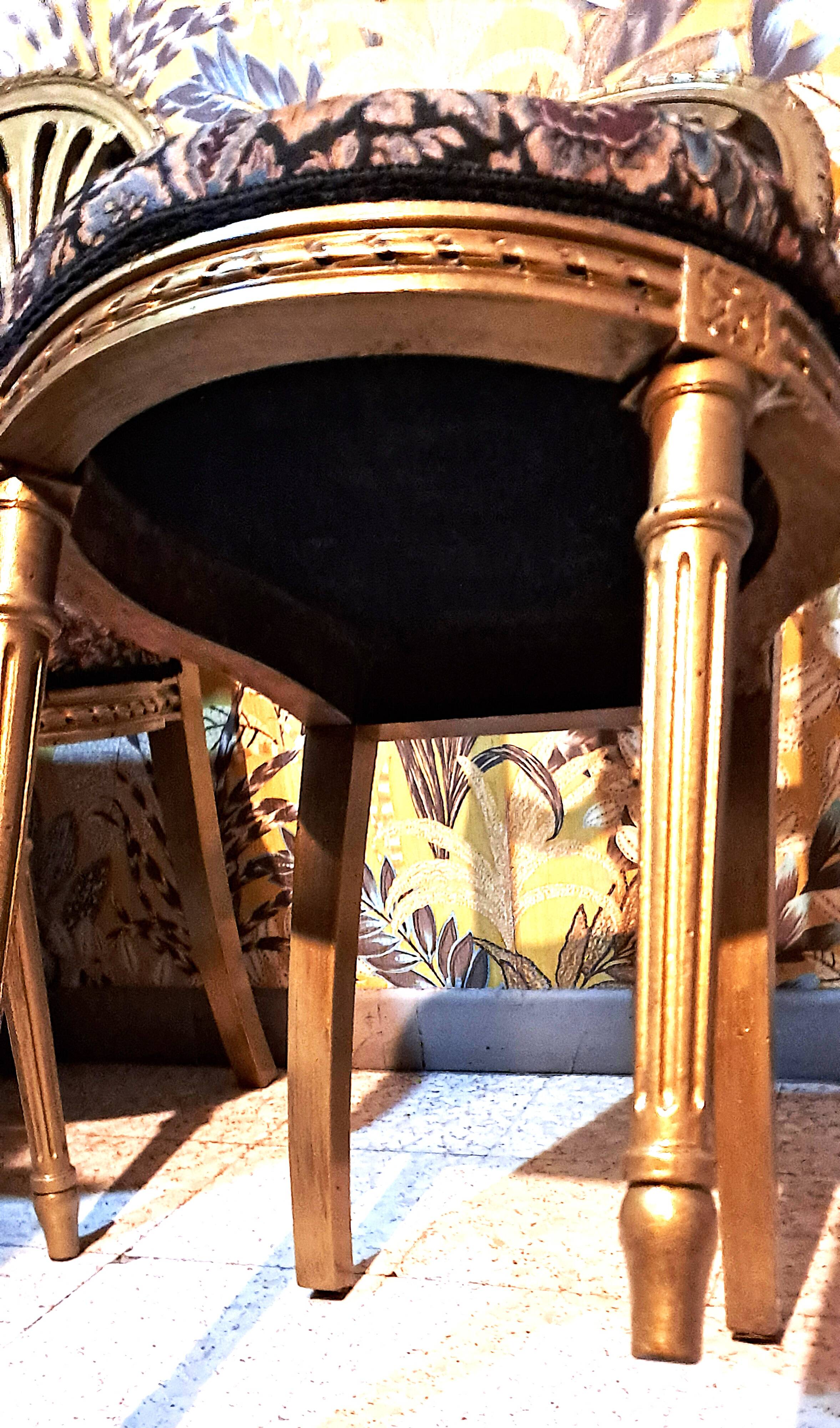 Napoleon III chairs, gilded wood, upholstered in damask fabric