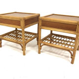 Set of 2 rattan bedside tables, Kenneth Bergenblad, Dux, Sweden, 1960.