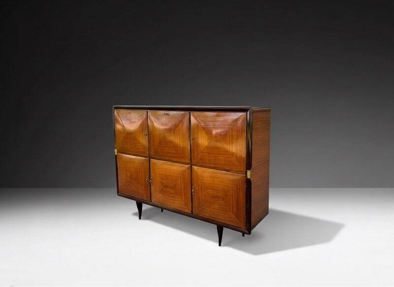 Mid-Century Sideboard in Wood and Brass, Italy, 1950s
