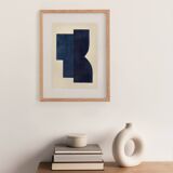 Abstract painting 30x40 geometric illustration dark blue signed Eawy