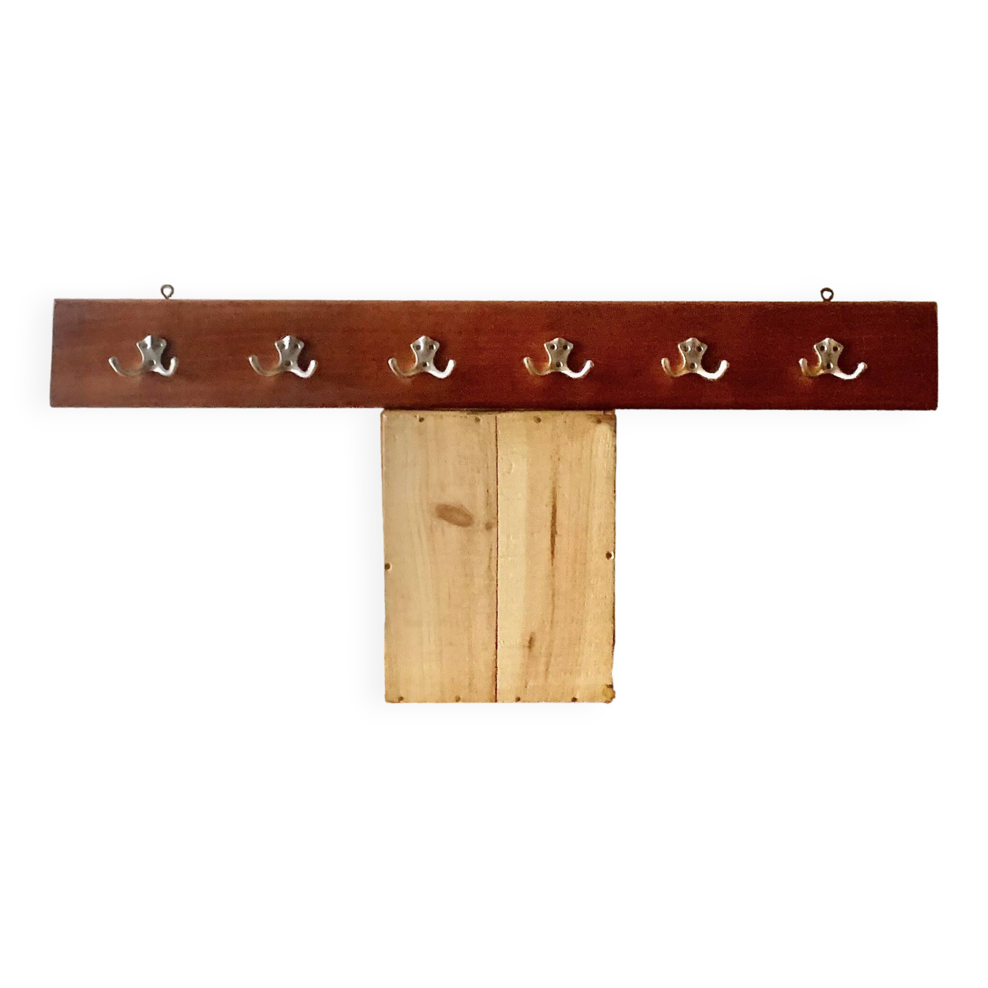 Vintage wooden wall coat rack - 6 double hooks