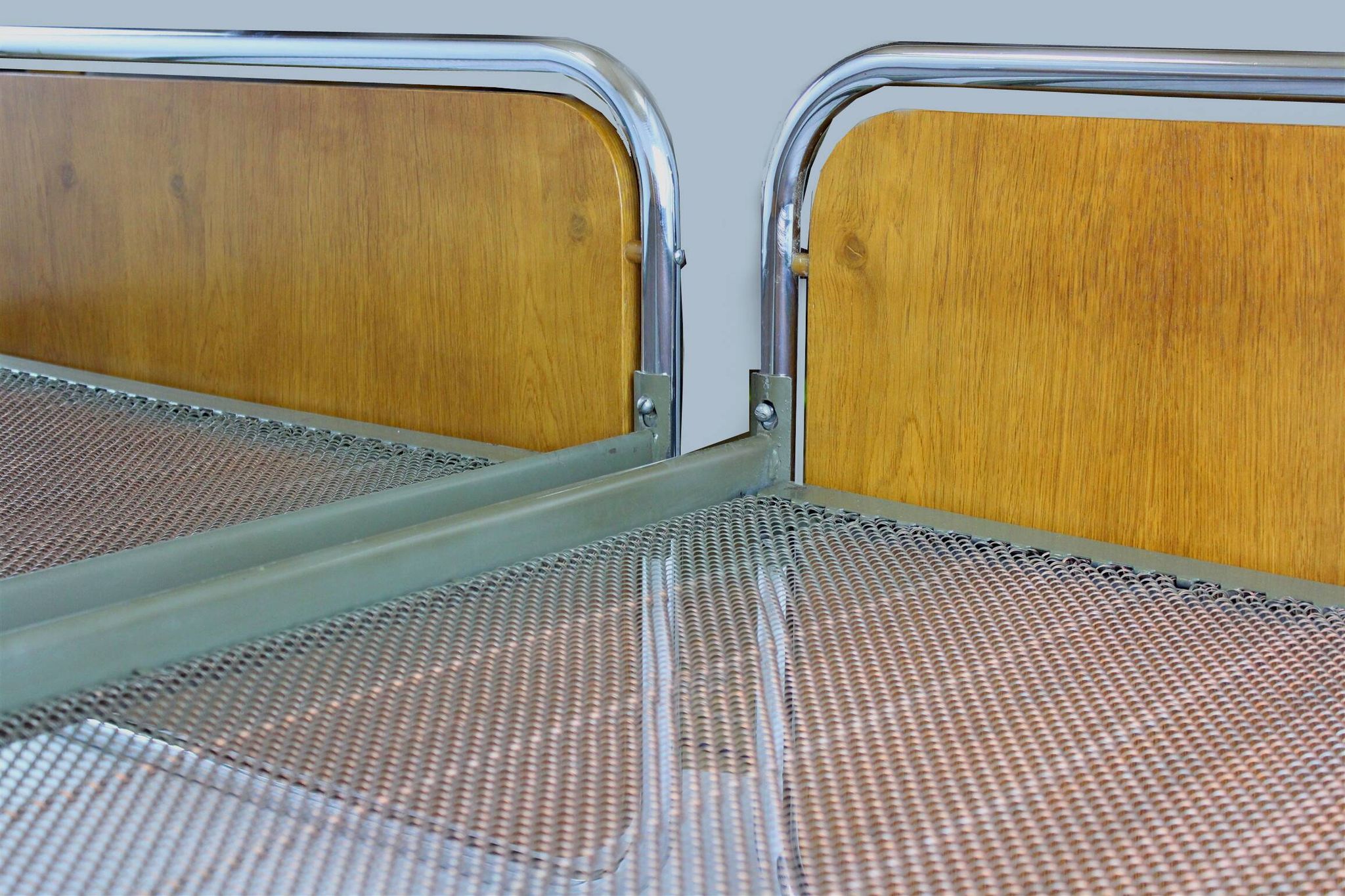 Bauhaus Oak and Tubular Steel Beds, 1940s, Set of 2