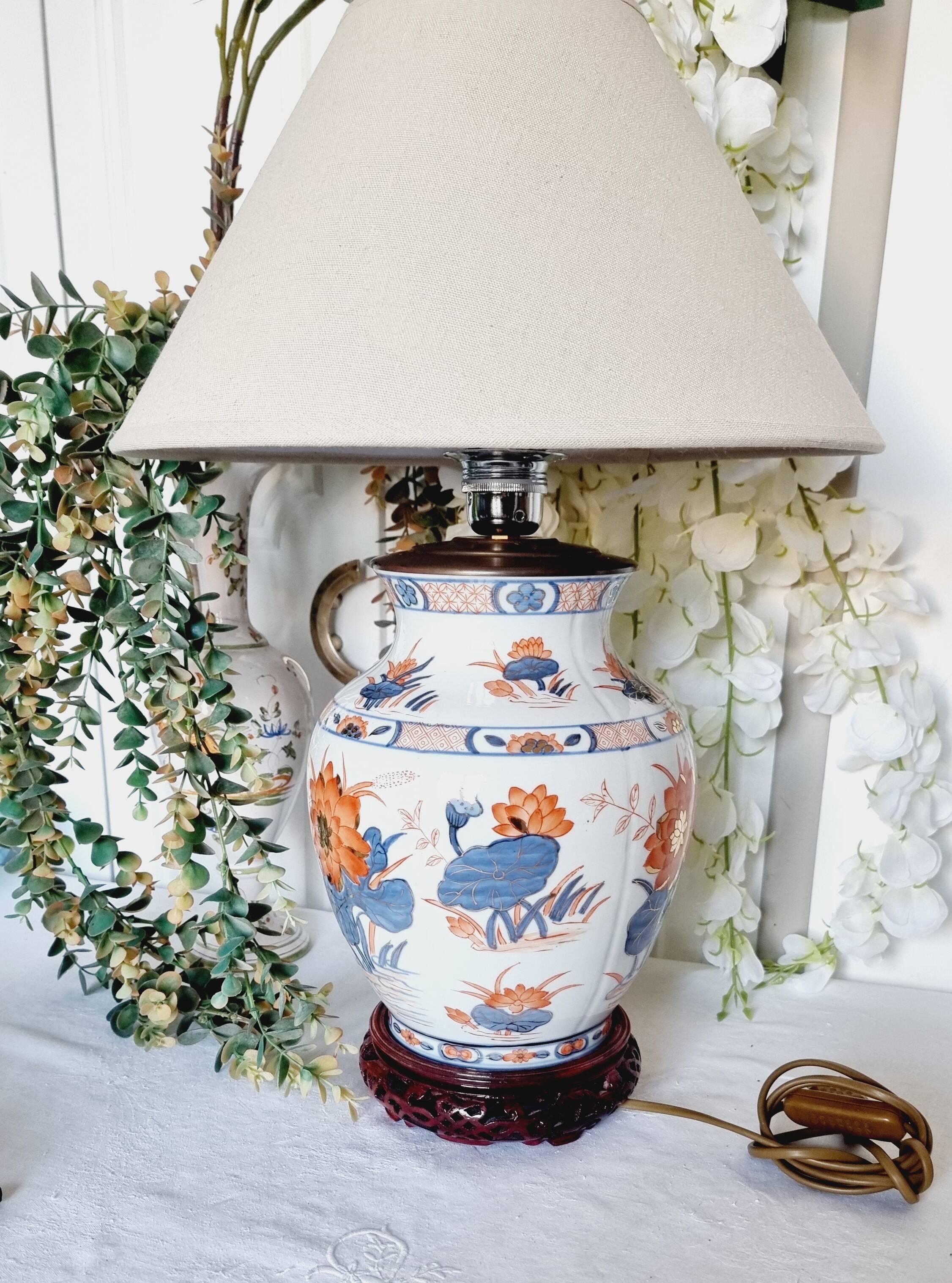 Hand-painted porcelain table lamp, Chinese Imari style.